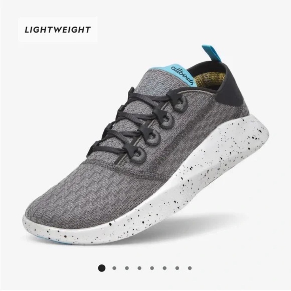 allbirds Women’s Gray Knit Sneakers with Speckled White Sole and Teal Heel Tab